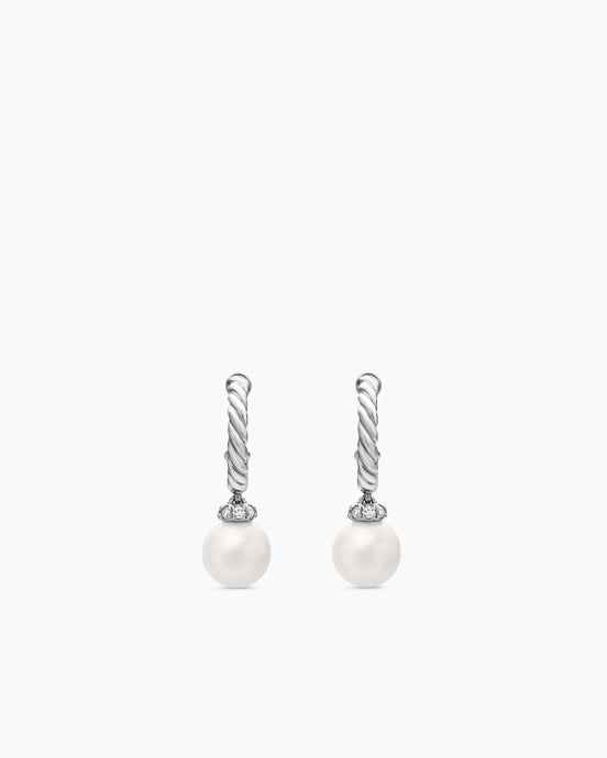 Pearl and Pavé Solari Drop Earrings in Sterling Silver with Pearls and Diamonds, 18.4mm