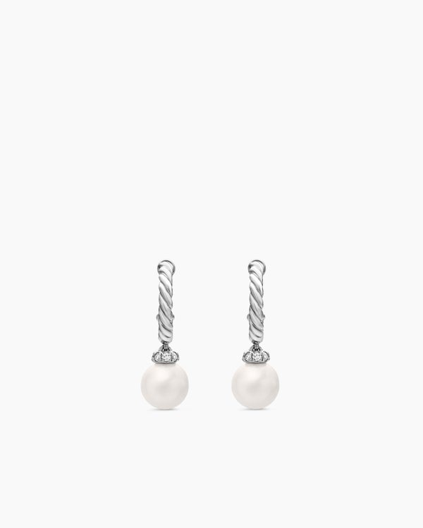 Boucles d’oreilles pendantes à perle et pavé Solari en argent sterling avec perles et diamants, 18,4 mm