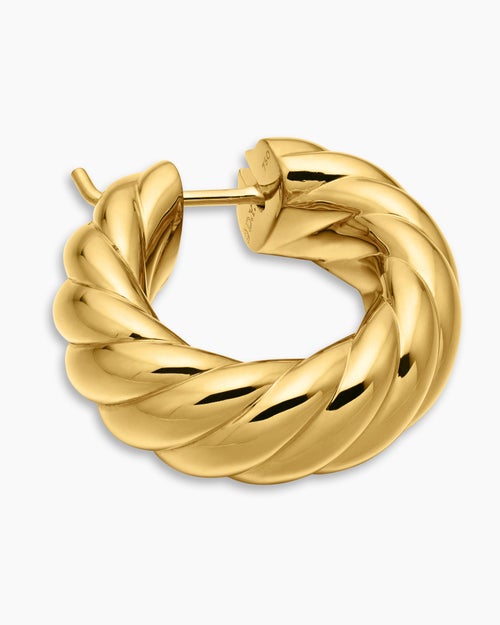 Womens Sculpted Cable Hoop Earrings in 18ct Yellow Gold, 25mm