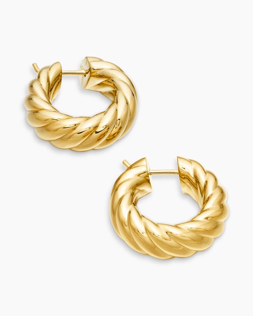 Womens Sculpted Cable Hoop Earrings in 18ct Yellow Gold, 25mm