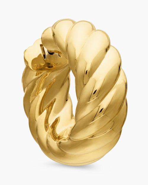 Womens Sculpted Cable Hoop Earrings in 18ct Yellow Gold, 25mm