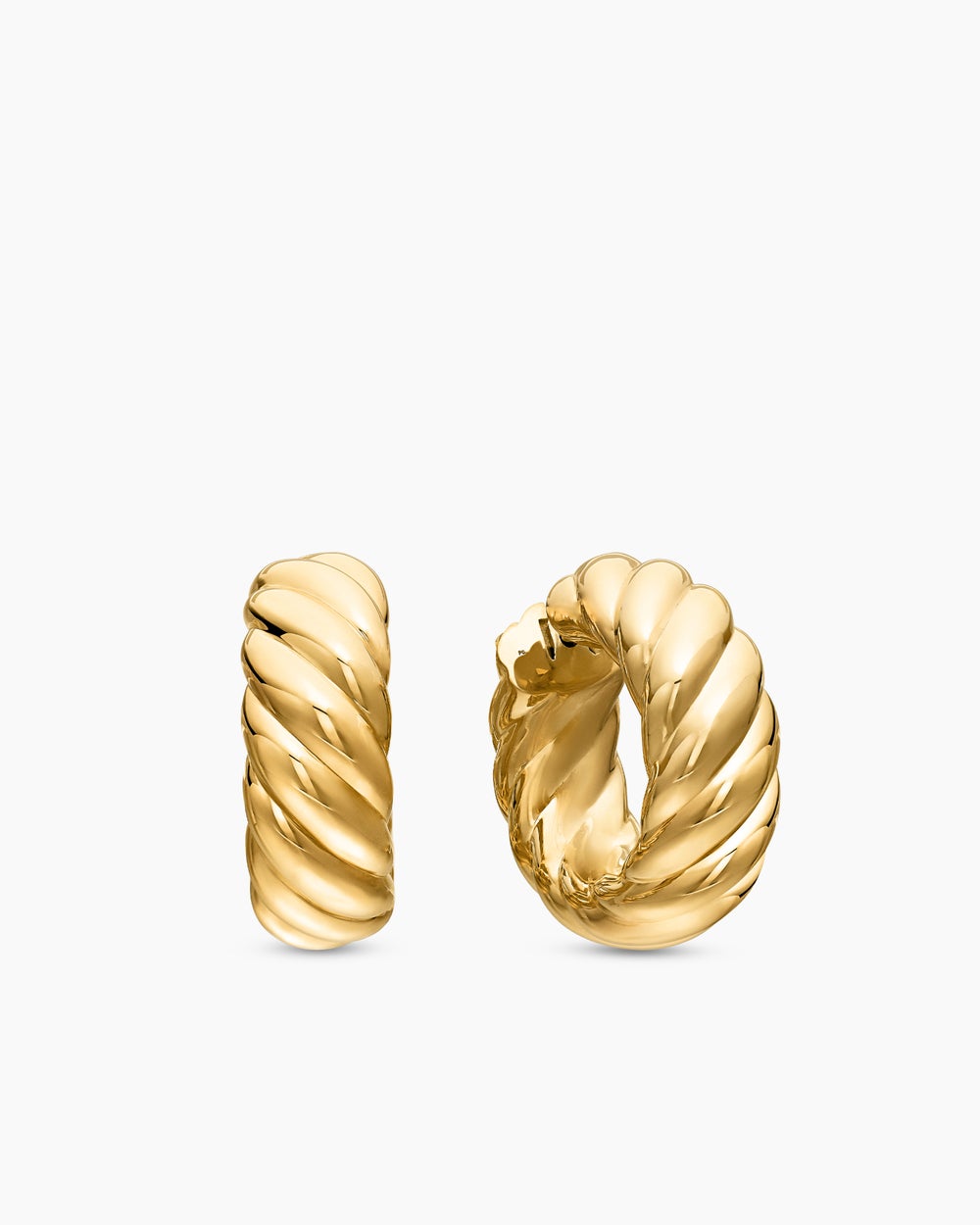 Womens Sculpted Cable Hoop Earrings in 18K Yellow Gold, 25mm