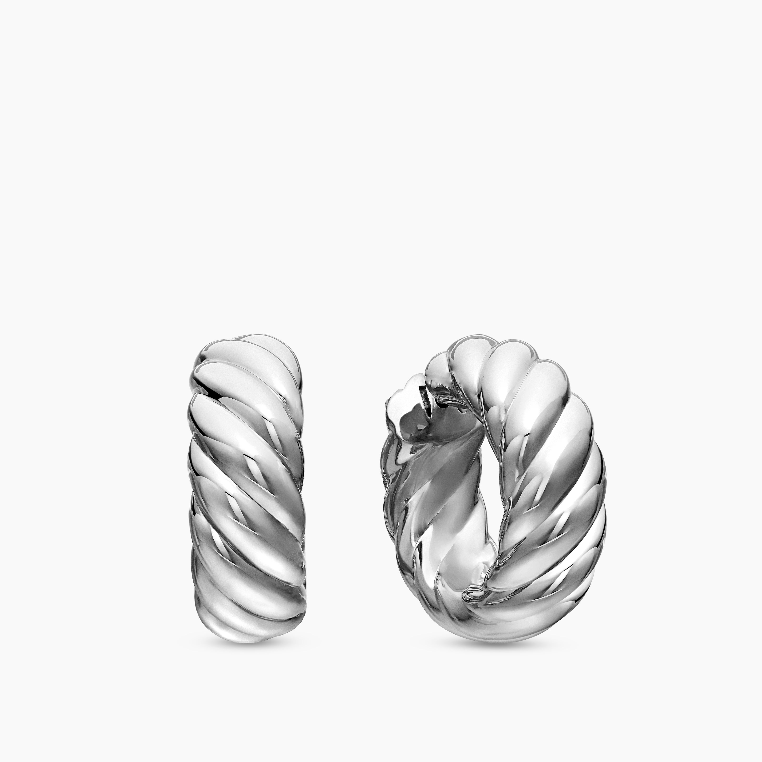 Womens Sculpted Cable Hoop Earrings in Sterling Silver, 25mm