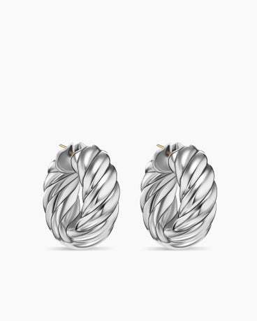 Sculpted Cable Hoop Earrings in Sterling Silver, 25mm