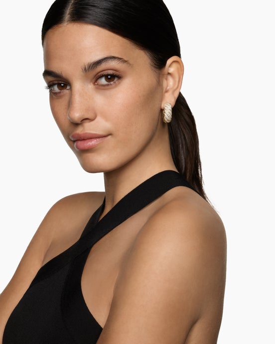 Sculpted Cable Hoop Earrings in 18K Yellow Gold with Diamonds, 25mm