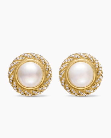 Pearl Classics Cable Halo Button Earrings in 18K Yellow Gold with Diamonds, 18.8mm