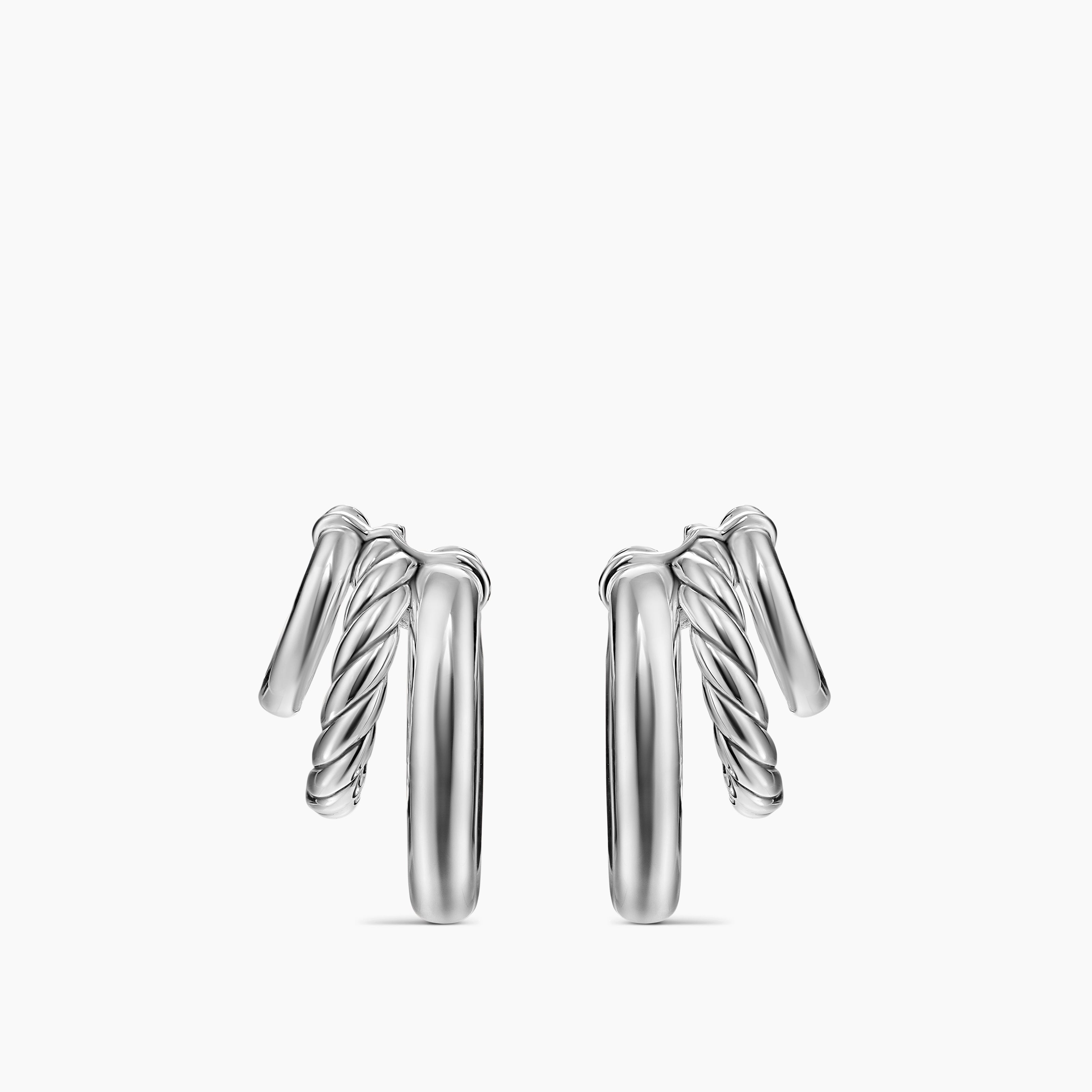 Womens DY Mercer&reg; Three Row Hoop Earrings in Sterling Silver, 21mm