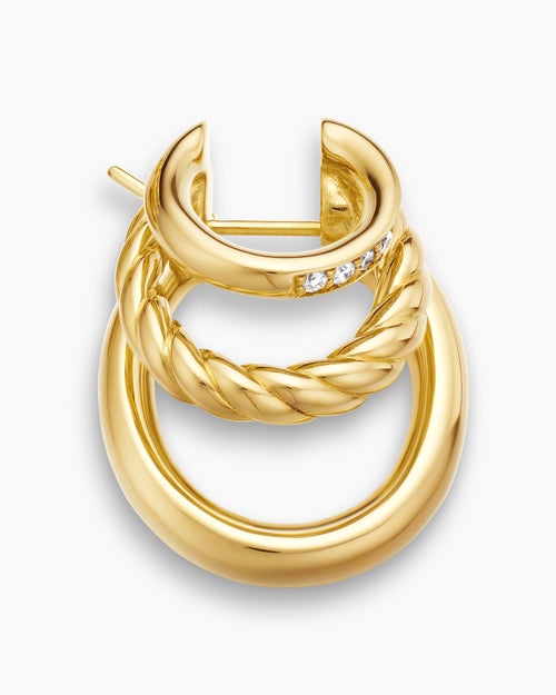 Womens DY Mercer® Three Row Hoop Earrings in 18K Yellow Gold with Diamonds, 21mm