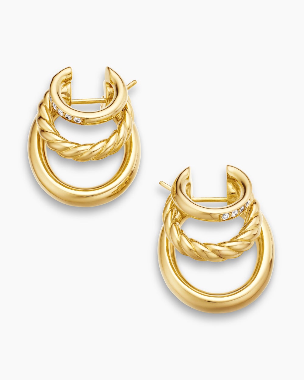 Womens DY Mercer® Three Row Hoop Earrings in 18K Yellow Gold with Diamonds, 21mm