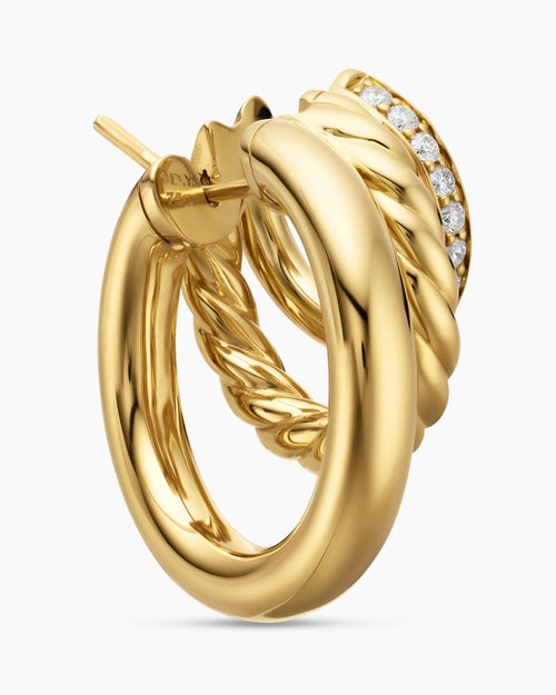 Womens DY Mercer® Three Row Hoop Earrings in 18K Yellow Gold with Diamonds, 21mm