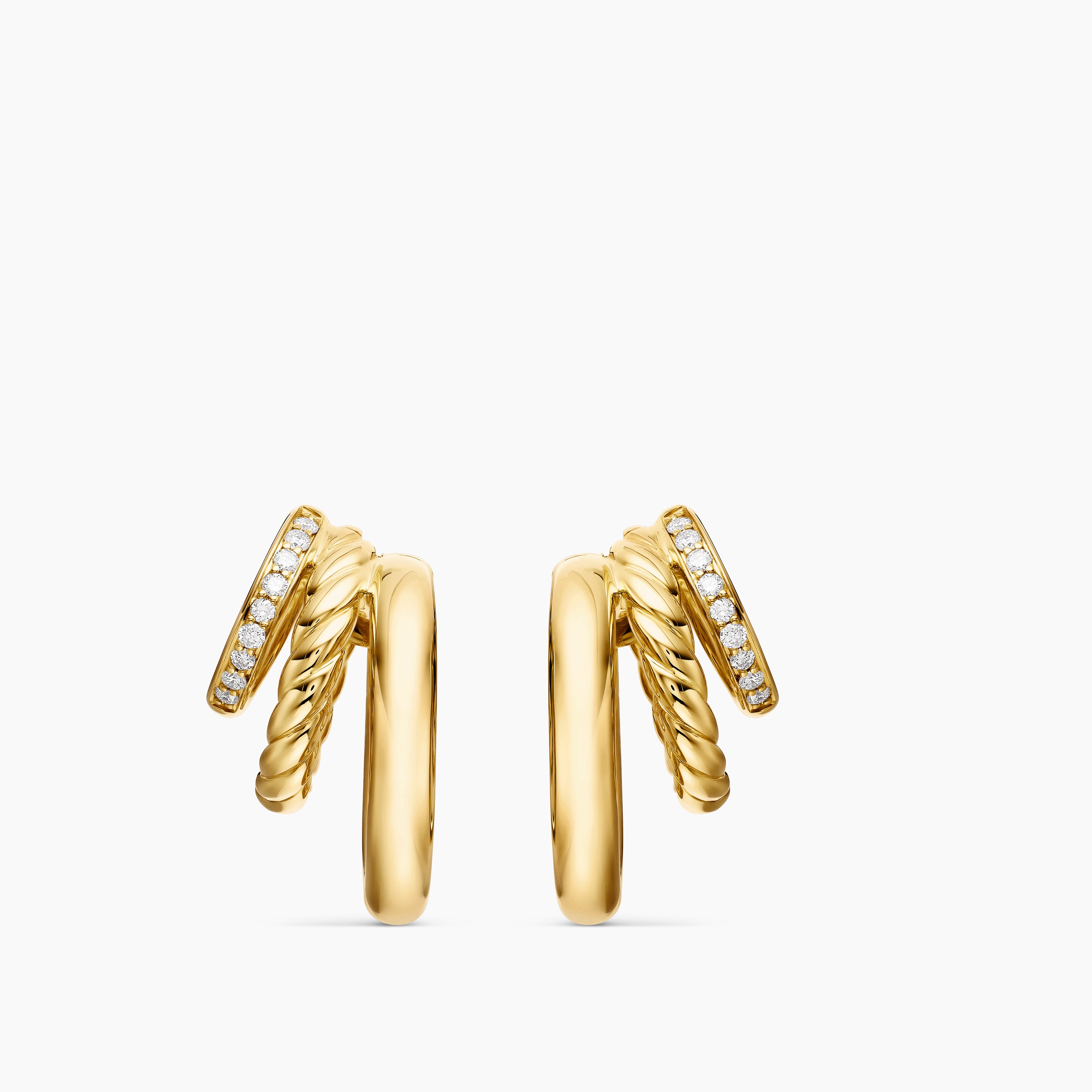 Womens DY Mercer&reg; Three Row Hoop Earrings in 18K Yellow Gold with Diamonds, 21mm