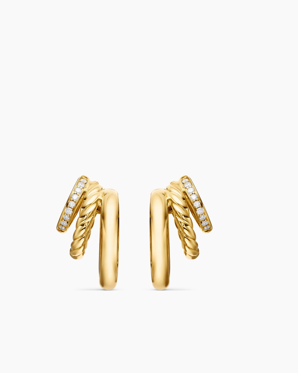 Womens DY Mercer® Three Row Hoop Earrings in 18K Yellow Gold with Diamonds, 21mm