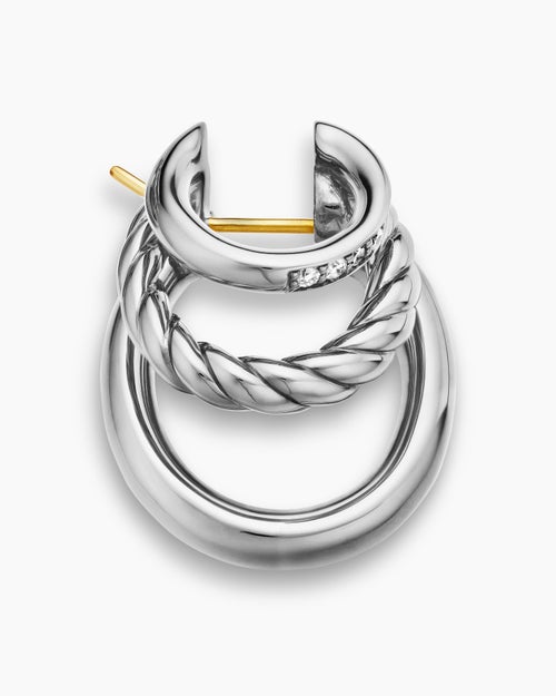 Womens DY Mercer® Three Row Hoop Earrings in Sterling Silver with Diamonds, 21mm