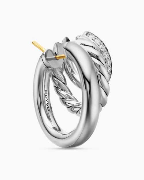 Womens DY Mercer® Three Row Hoop Earrings in Sterling Silver with Diamonds, 21mm