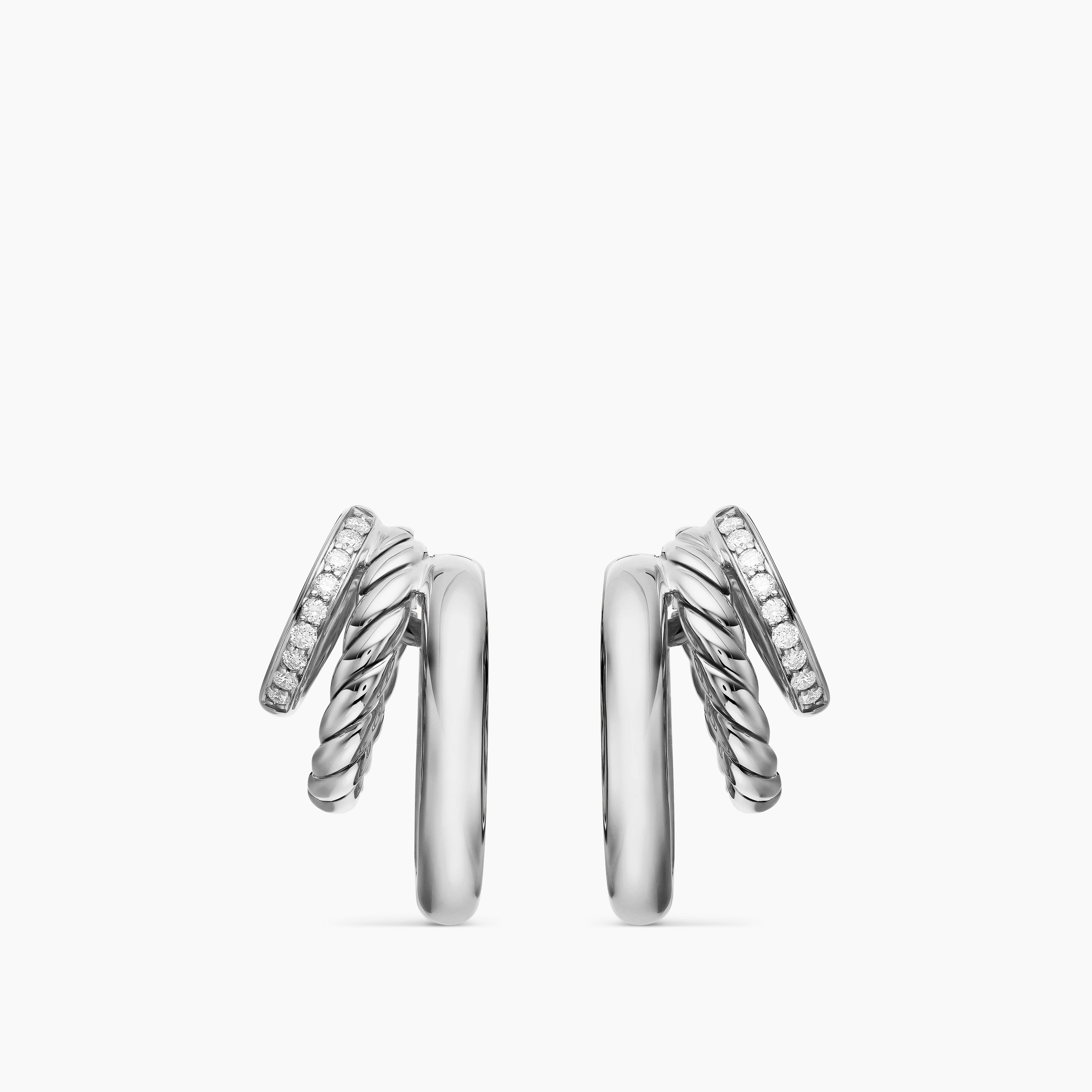 Womens DY Mercer&reg; Three Row Hoop Earrings in Sterling Silver with Diamonds, 21mm