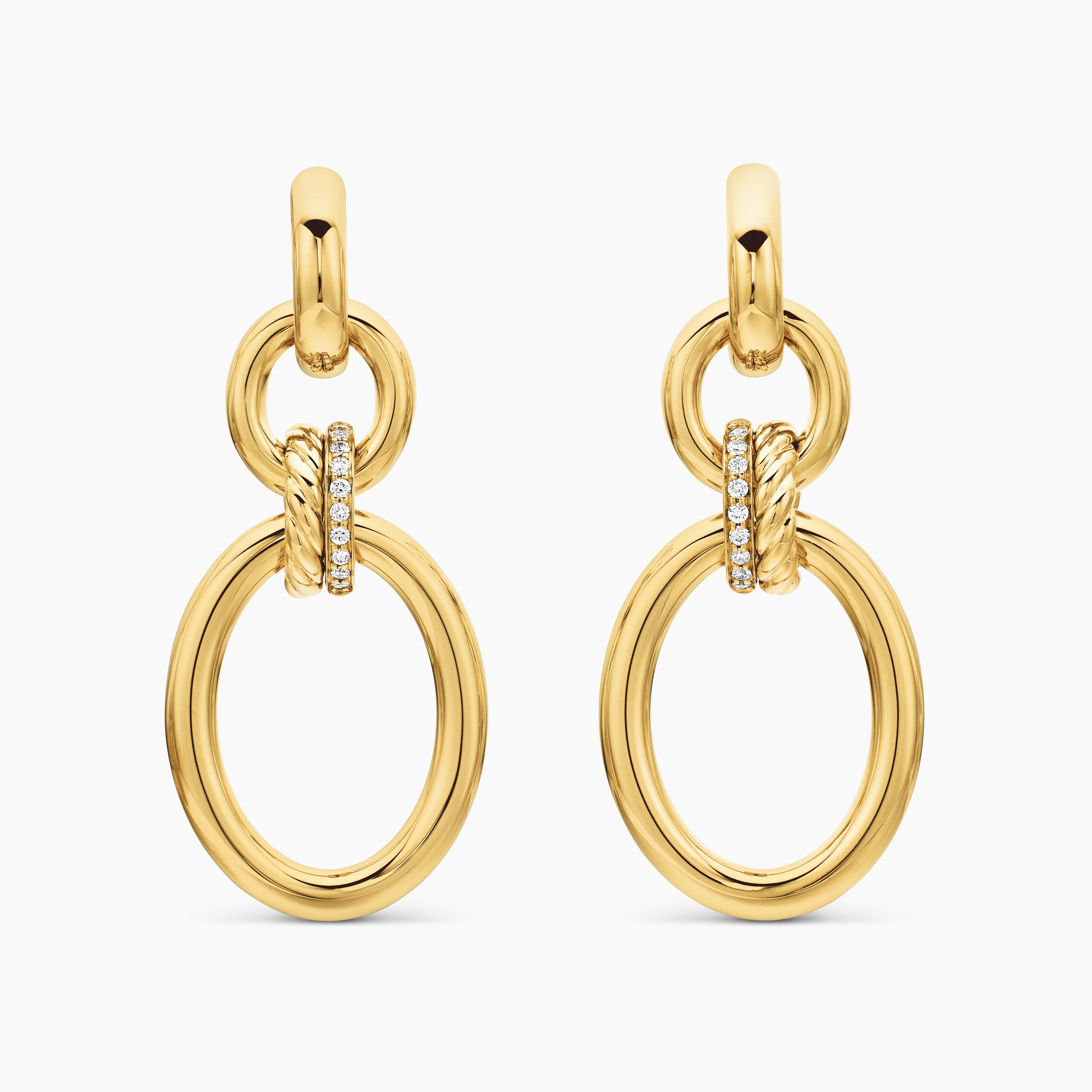 Womens DY Mercer&reg; Circular Drop Earrings in 18K Yellow Gold with Diamonds, 50mm