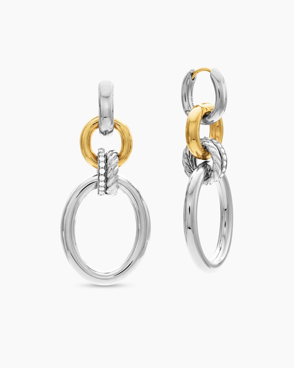 Boucles d’oreilles pendantes circulaires en argent sterling DY Mercer® avec or jaune 18 carats et diamants, 50 mm pour femmes