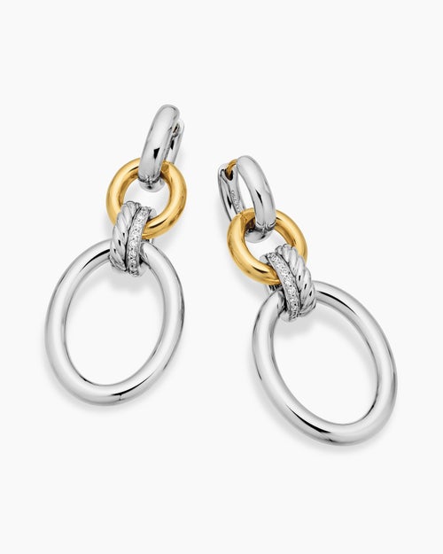 Womens DY Mercer® Circular Drop Earrings in Sterling Silver with 18K Yellow Gold and Diamonds, 50mm