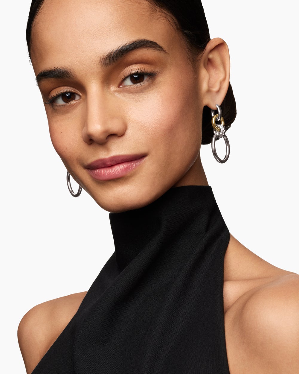 Boucles d’oreilles pendantes circulaires en argent sterling DY Mercer® avec or jaune 18 carats et diamants, 50 mm pour femmes