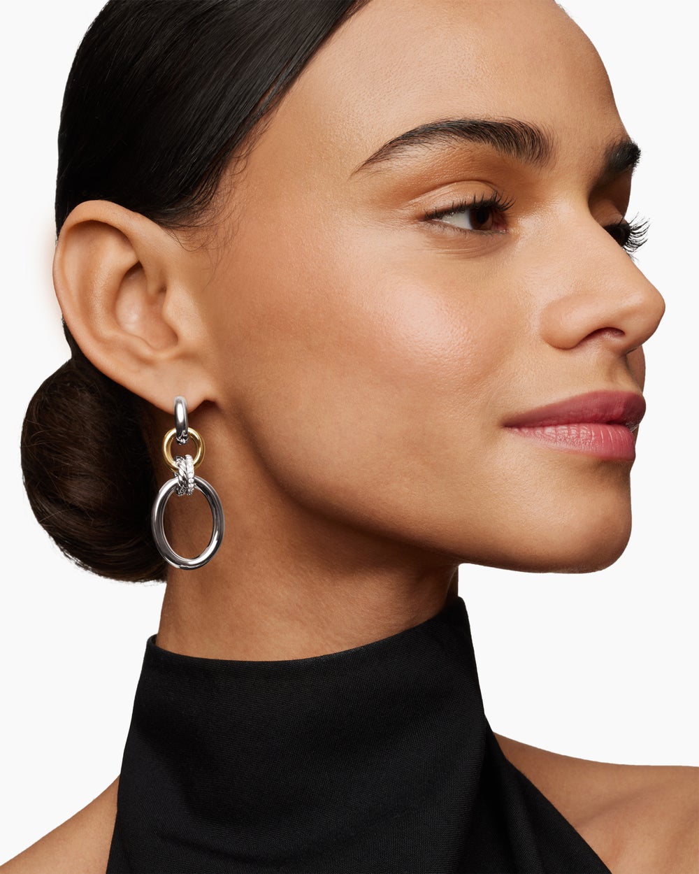 Boucles d’oreilles pendantes circulaires en argent sterling DY Mercer® avec or jaune 18 carats et diamants, 50 mm pour femmes