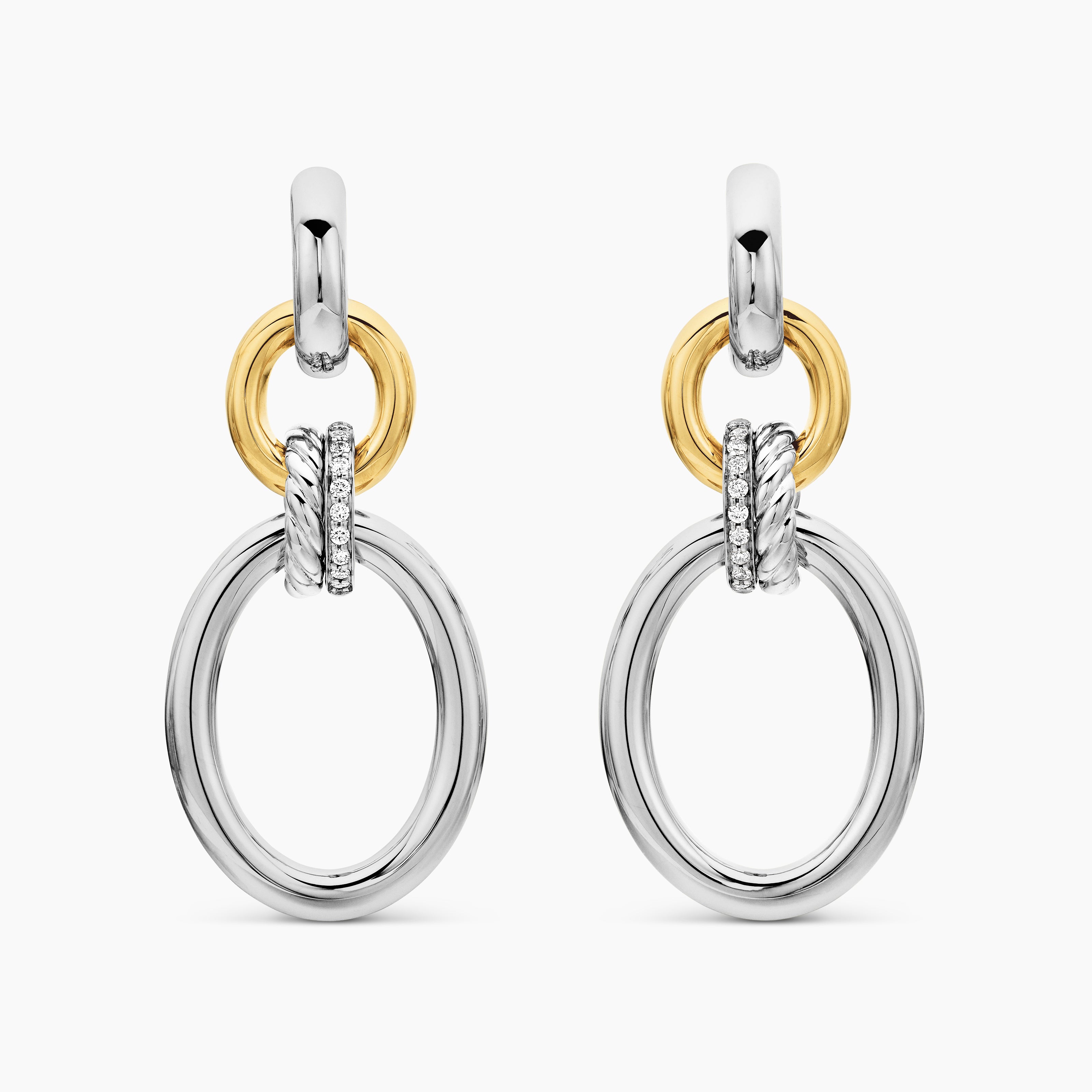 Womens DY Mercer&reg; Circular Drop Earrings in Sterling Silver with 18K Yellow Gold and Diamonds, 50mm