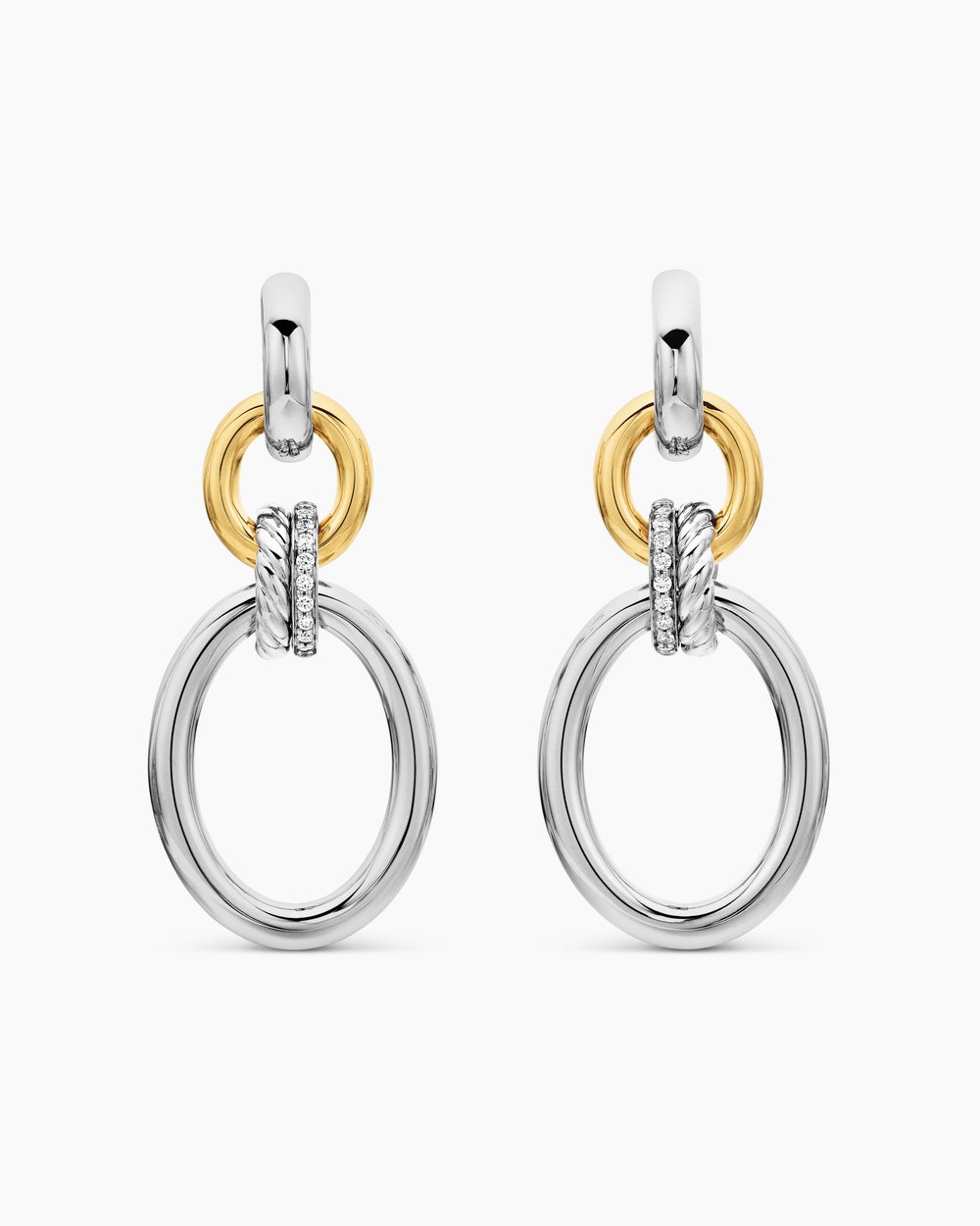 Boucles d’oreilles pendantes circulaires en argent sterling DY Mercer® avec or jaune 18 carats et diamants, 50 mm pour femmes