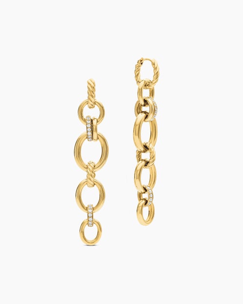 Womens DY Mercer® Linked Drop Earrings in 18K Yellow Gold with Diamonds, 68mm