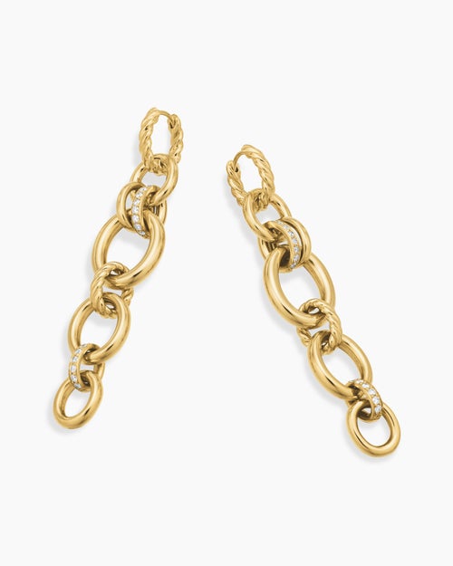 Womens DY Mercer® Linked Drop Earrings in 18ct Yellow Gold with Diamonds, 68mm
