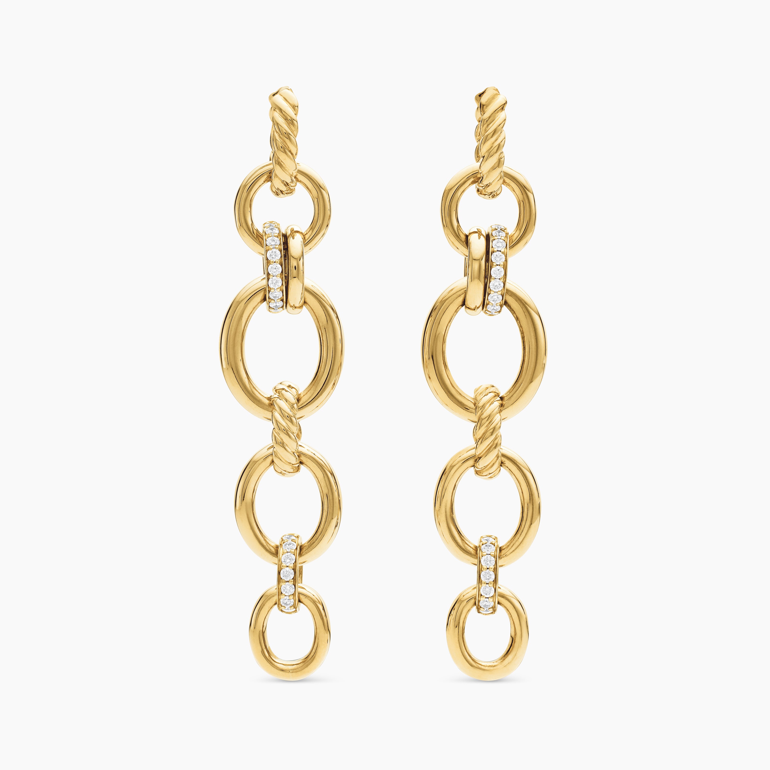 Womens DY Mercer&reg; Linked Drop Earrings in 18K Yellow Gold with Diamonds, 68mm