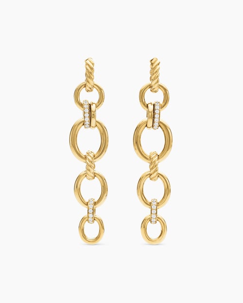 Womens DY Mercer® Linked Drop Earrings in 18ct Yellow Gold with Diamonds, 68mm