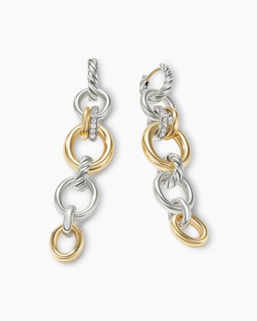 DY Mercer™ Linked Drop Earrings in Sterling Silver with 18K Yellow Gold and Diamonds, 68mm