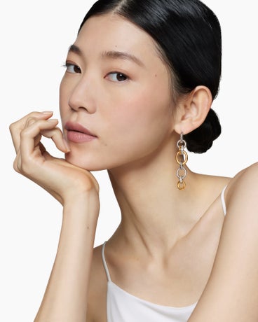 DY Mercer™ Linked Drop Earrings in Sterling Silver with 18K Yellow Gold and Diamonds, 68mm