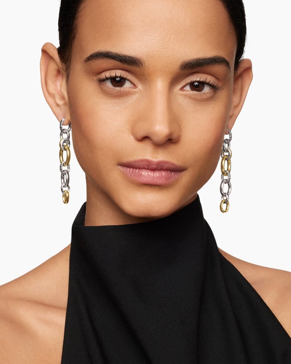 Boucles d’oreilles pendantes en argent sterling DY Mercer avec or jaune 18 carats et diamants, 68 mm