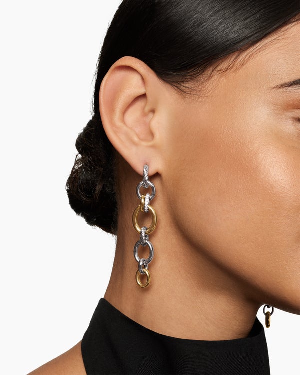 Boucles d’oreilles pendantes en argent sterling DY Mercer avec or jaune 18 carats et diamants, 68 mm