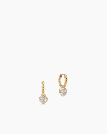 Petite Interchangeable Pavé Heart Drop Earrings in 18K Yellow Gold with Diamonds, 16.4mm