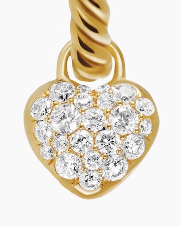 Petite Pavé Heart Drop Earrings in 18K Yellow Gold with Diamonds, 16.4mm