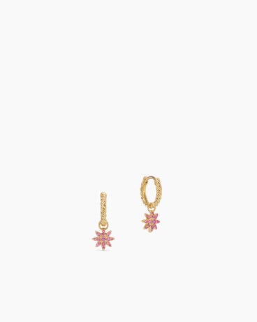Petite Starburst Drop Earrings in 18K Yellow Gold with Pink Sapphires, 18.1mm