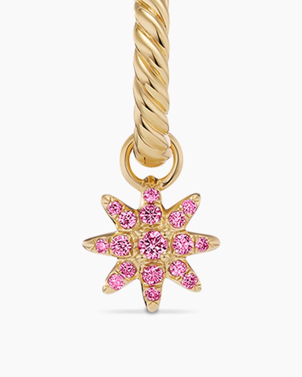 Petite Starburst Drop Earrings in 18K Yellow Gold with Pink Sapphires, 18.1mm