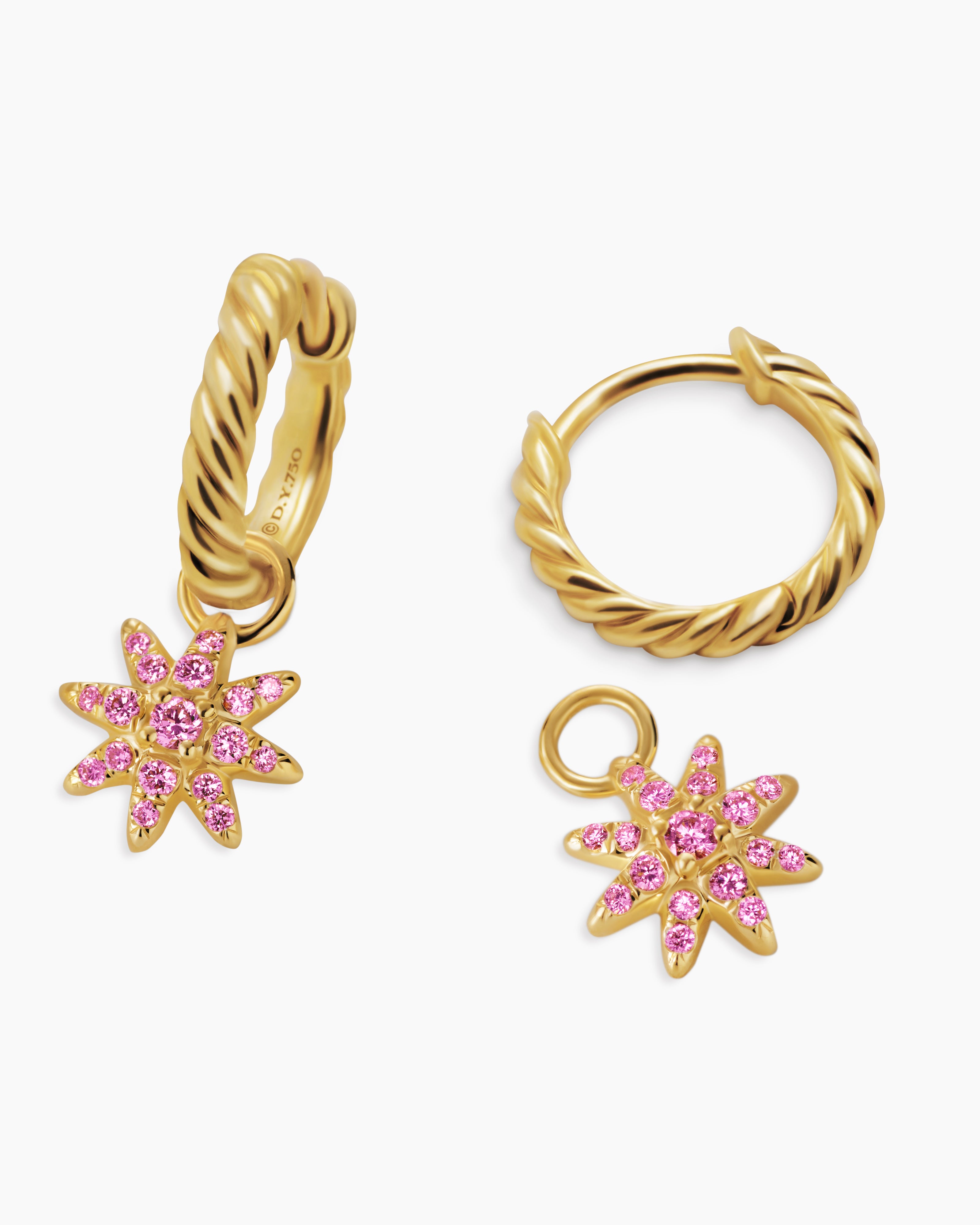 Petite Starburst Drop Earrings in 18K Yellow Gold with Pink 