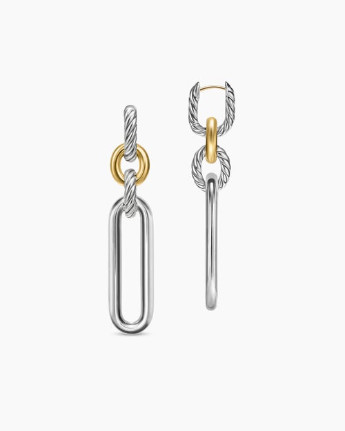 Womens Lexington Double Link Drop Earrings in Sterling Silver with 18K Yellow Gold, 54mm