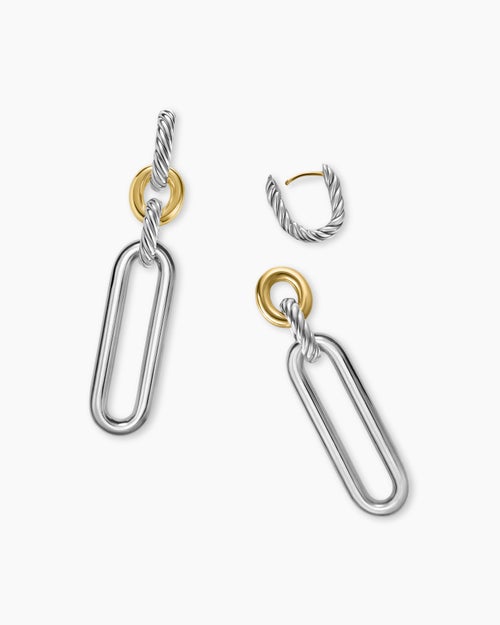 Womens Lexington Double Link Drop Earrings in Sterling Silver with 18K Yellow Gold, 54mm