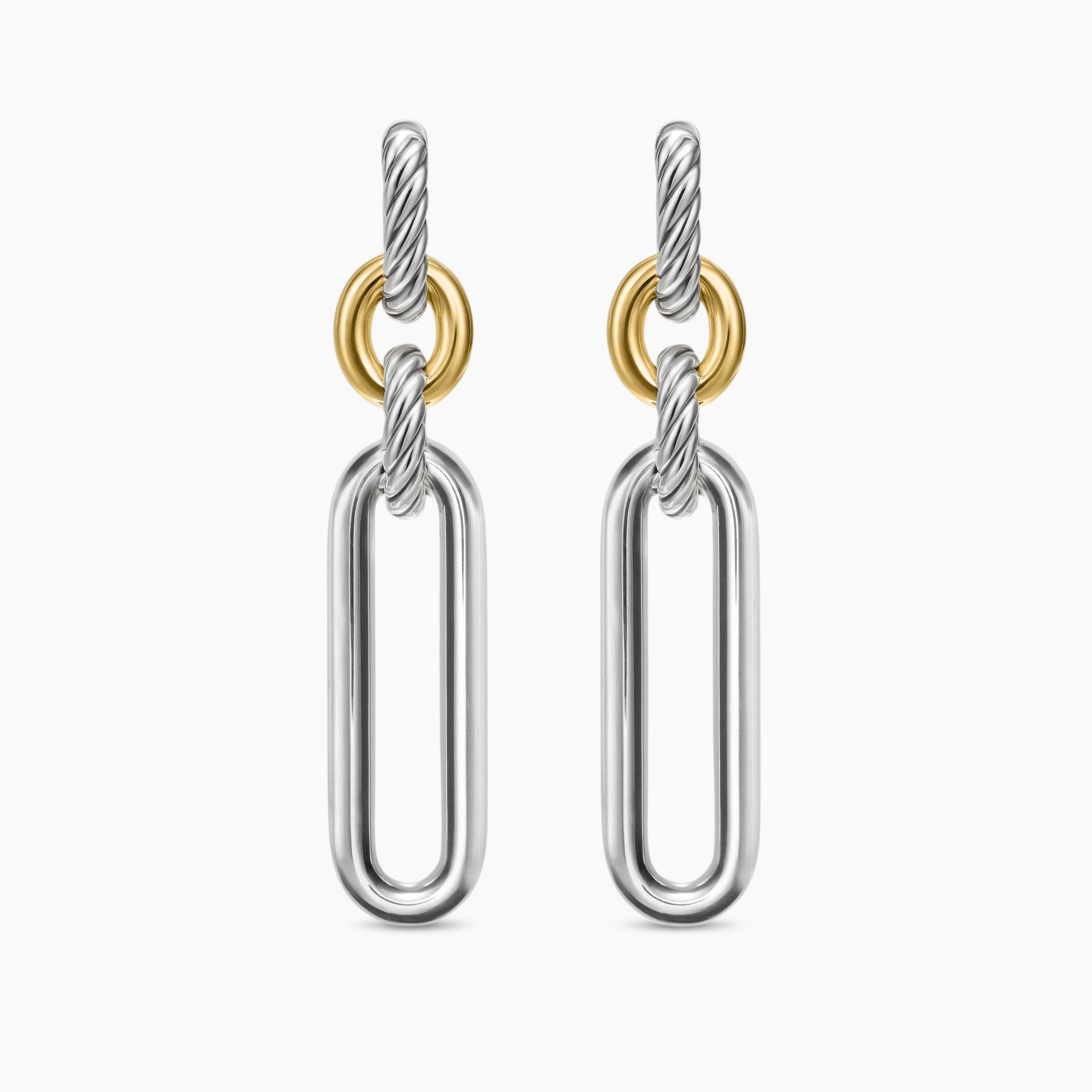 Womens Lexington Double Link Drop Earrings in Sterling Silver with 18K Yellow Gold, 54mm