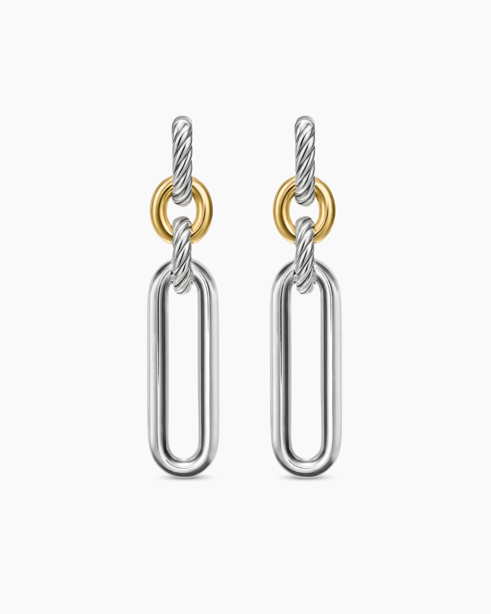 Womens Lexington Double Link Drop Earrings in Sterling Silver with 18K Yellow Gold, 54mm