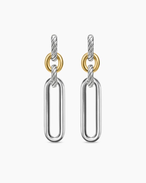 Womens Lexington Double Link Drop Earrings in Sterling Silver with 18K Yellow Gold, 54mm