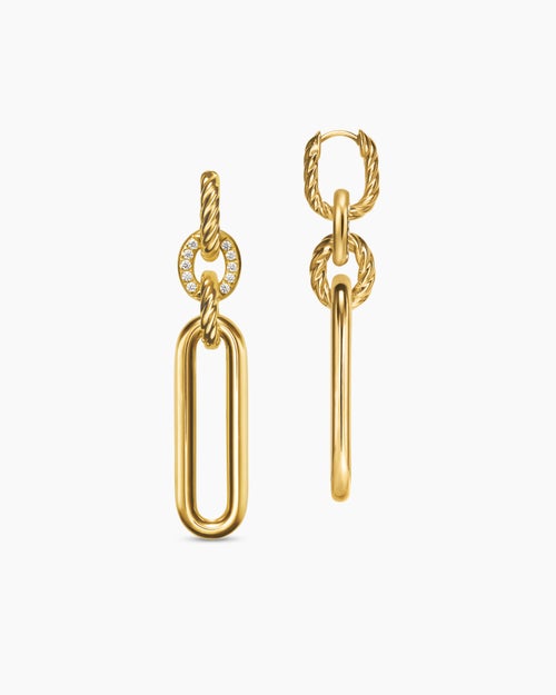Womens Lexington Double Link Drop Earrings in 18K Yellow Gold with Diamonds, 54mm