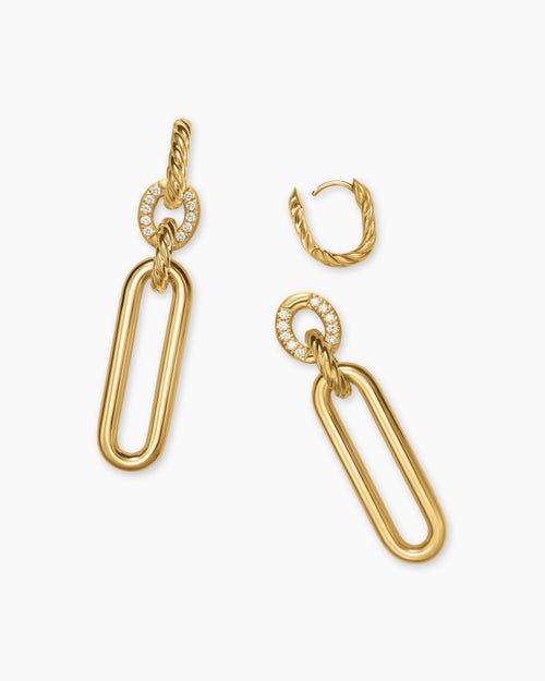 Womens Lexington Double Link Drop Earrings in 18K Yellow Gold with Diamonds, 54mm
