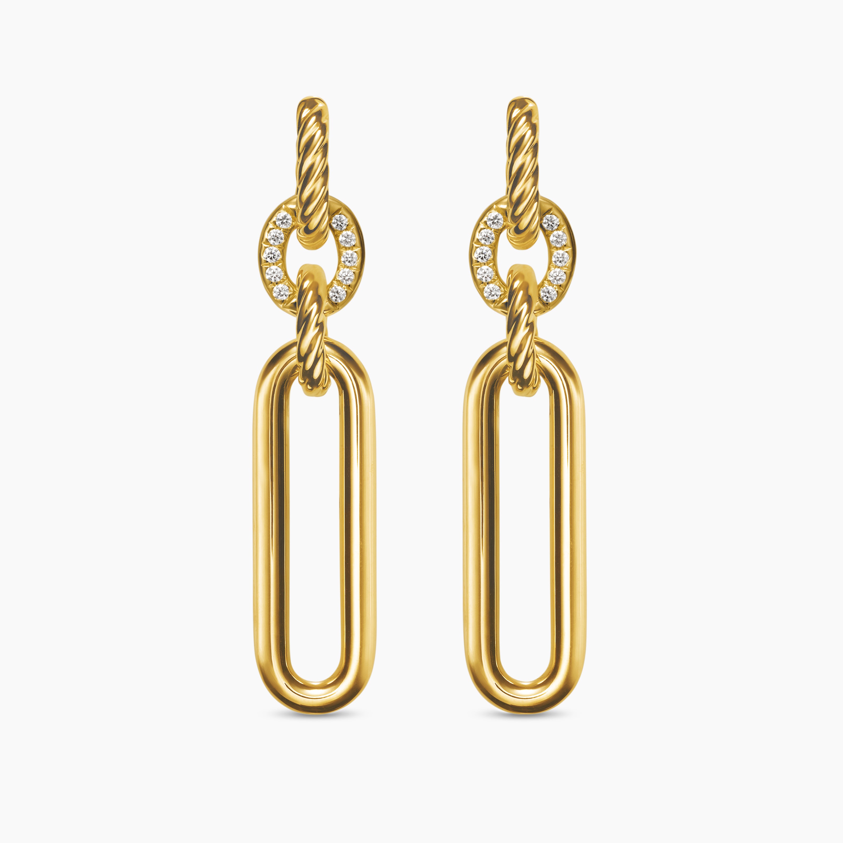 Womens Lexington Double Link Drop Earrings in 18K Yellow Gold with Diamonds, 54mm