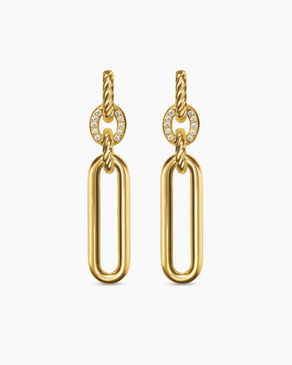 Lexington Double Link Drop Earrings in 18K Yellow Gold with Diamonds, 54mm