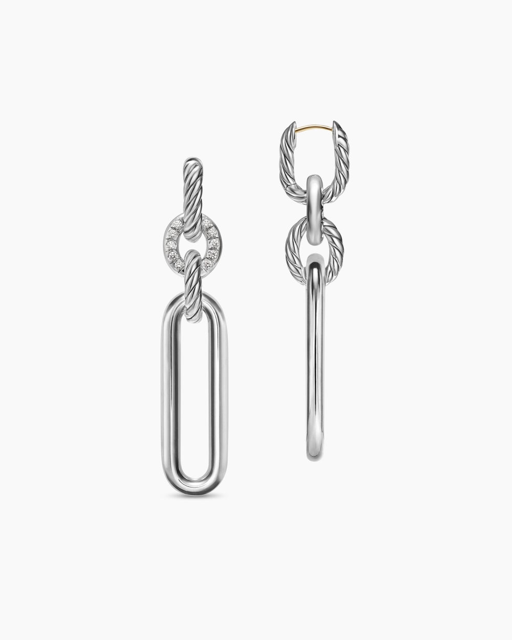 Womens Lexington Double Link Drop Earrings in Sterling Silver with Diamonds, 54mm