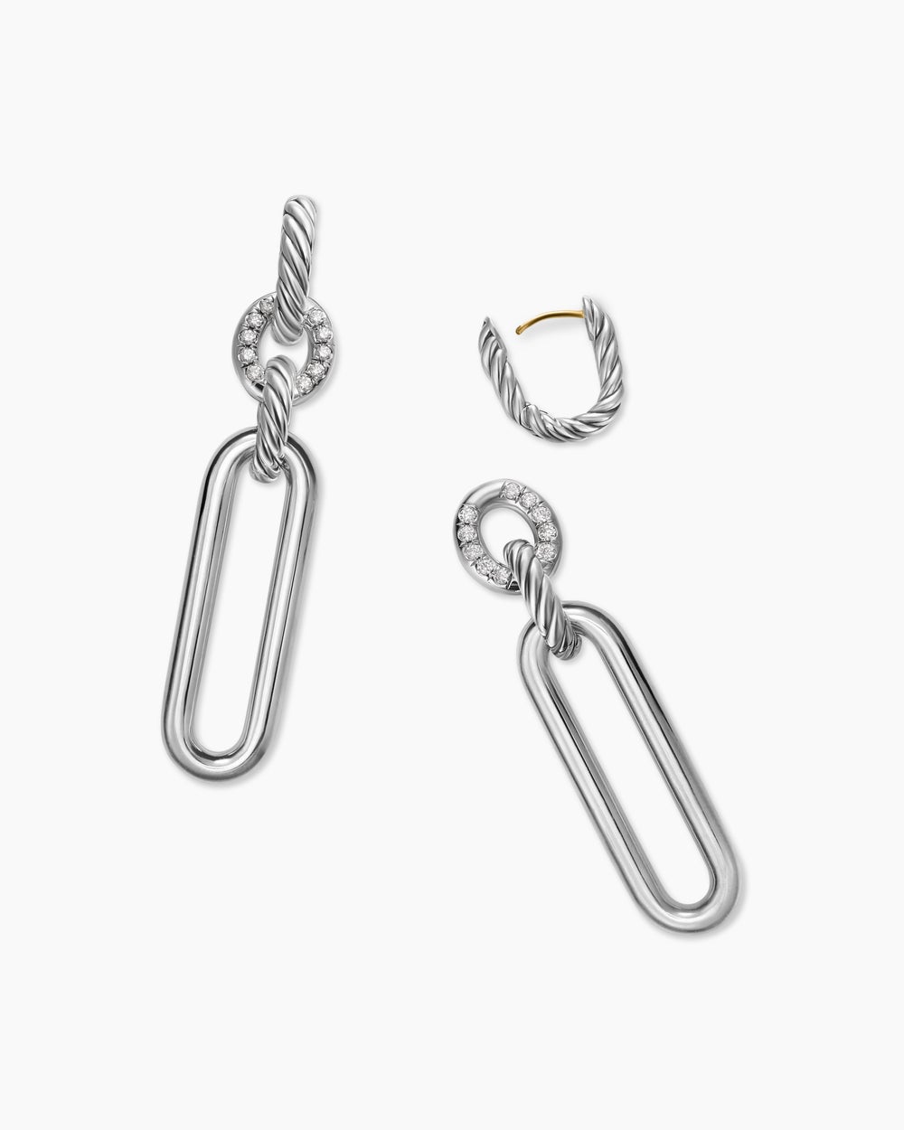 Womens Lexington Double Link Drop Earrings in Sterling Silver with Diamonds, 54mm
